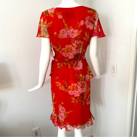 chetta b dress red floral ruffle wrap blouse and skirt set - Picture 8 of 9